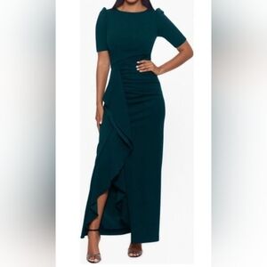 Xscape Ruched Maxi Gown V-Neck